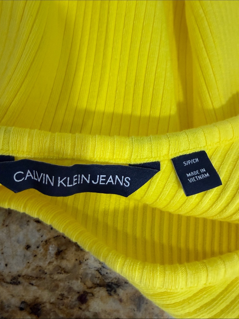 Calvin Klein Jeans Ribbed Neon Yellow Logo Side Tank Bodycon Dress S - Picture 4 of 8